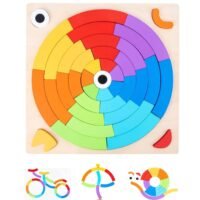 Arabest Wooden Stacking Toy, Wood Rainbow Stacker, Pattern Wooden Blocks Shape Puzzle Set, Color Sorting Montessori Educational Game for Toddlers Age 3 and Up