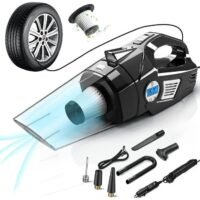 Generic 4 in 1 Portable Car Vacuum Cleaner with Digital Air Compressor Pump, DC 12V Tire Inflator for Cars, High Power Car Vacuum with LED Light, Wet & Dry Vacuum for Cars, 14.8FT Cord