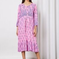 HANA & SARA All Over Printed Round Neck Three Quarter Sleeve Jalabiya