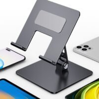 WAOKN Metal iPad Stand Foldable Tablet Stand iPad Holder Stand Adjustable Mobile Phone Holder for iPad Pro 2023 iPad Air 4 iPad mini iPhone 15/15 Plus/15 Pro/15 Pro Max/14 Pro Max Samsung Galaxy Tab S7 etc