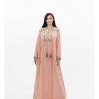 HANA & SARA LONG VISCOSE PEACH COLOUR SIMPLE ELEGANT ARABIC KAFTAN JALABIYA DRESS