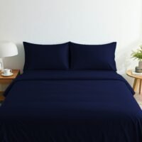 Home-Tex Design 3 Piece Hometex Design King Size Dyed Flat Sheet Set Navy Blue - 1 Flat Sheet (240x260 cm) + 2 Pillow Covers (50x75 cm)