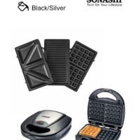 Multi-Snack Maker 3-in-1 - Non-Stick Detachable Cooking Plate | Cooks Delicious Crispy Sandwiches/Waffles/Grills | Cool Touch Handle | Automatic Temperature Control 760 W SSM-861 Black/Silver