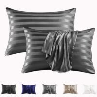Arabest 2-Piece Stripe Silk Satin Pillow Case with Envelope Closure for Hair and Skin Grey 51x76/51x102cm
