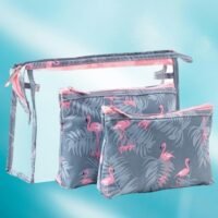 NIKITA.VIVI 3-Piece Waterproof Cosmetic Bag Set Grey/Pink