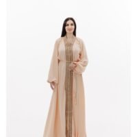 HANA & SARA SOLID PEACH COLOUR POLYESTER WITH THIN BELT ARABIC JALABIYA DRESS