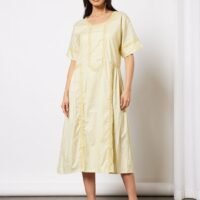 HANA & SARA Casual Cotton Lace Round Neck Jalabiya With Embroidery For Women