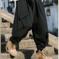 Men's Loose Cargo Pants, Elastic Waist Drawstring Jogger Pants with 3 Pockets, Fashionable Baggy Pants, Unique Comfortable Hip-hop Trousers, Ultimate Choice for Streetwear Enthusiasts, Suitable for Hip-hop, Sports, Street, Daily life or Any Casual Wear