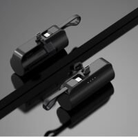 Generic 10000 mAh large capacity capsule power bank Typec plug and Apple cable dual plug with built-in mobile phone holder portable multi-functional power bank black