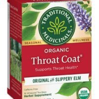 Traditional Medicinals Organic Throat Coat, Infused with Slippery Elm, Support Throat Health, Caffeine Free, 16 Tea Bags