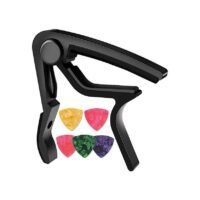 Megarya Guitar Capo, Wood Grain Metal Capo, One Hand Guitar Capo, Universal Guitar Tuning Accessories for Musical Instruments Guitar Parts with Guitar Picks (Black)