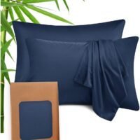 SänHahn Pillowcases Queen Size, 100% Bamboo Cooling Pillowcovers 50x75CM - Navy
