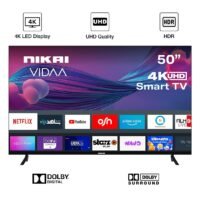 NIKAI 50 Inch VIDAA OS, 4K Smart TV, UHD Quality, Dolby Vision, Smooth Motion, Quad Core Processor, Game Mode Plus, Official Apps YouTube, Netflix, Shahid UHD50SVDLED1 Black