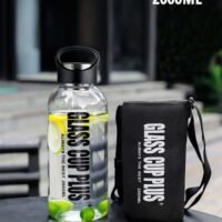 UNUNS Glass Water Bottle,2000ML Portable Glass Drinking Bottle With Handle And Tea Leaks,With Protection Sleeve,BPA Free