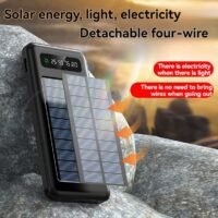 Generic Ultra-thin solar power bank with built-in charging cable and portable stand 10000 mAh large capacity universal fast charging mobile power supply (black)