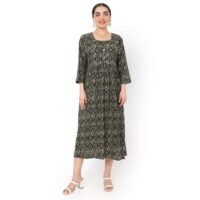 HANA & SARA SHORT GREEN COLOUR STYLISH HIGH QUALITY PRINTED WITH FRONT BUTTONED STYLED ARABIC KAFTAN JALABIYA DRESS