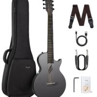 enya Enya NOVA Go SP1 Carbon Fiber Acoustic Electric Guitar with Smart AcousticPlus 35 Inch Travel Acustica Guitarra Starter Bundle Kit of Gig Bag, Strap, Strings, Charging Cable, Instrument Cable(Black)