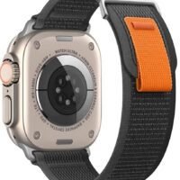 Generic Compatible with Apple Watch Strap 44mm Ultra 49mm 45mm 42mm Replacement Band for iwatch series 8 7 6 SE 5 4 3 2 1 Stretchy Braided Nylon Sport Trail Loop Wristband for Men Women,Black/orange