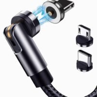 HY Rotate Magnetic Charging Cable, SYOSI 540 Degree Rotating 3 in 1 Phone Charger Cable with LED Light 90 Degree Angle Connector, Compatible with Micro USB, Type C, IProduct and Most Devices (Black)