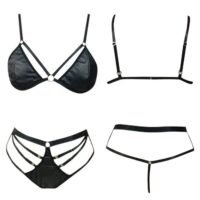 Women's Underwear Women's Patent Leather Hollow Underwear with Lace Elements