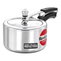 Hawkins 3Liters Classic Durable Material Induction Compatible Induction Compatible Cooker, Wide Design Made From Pure Virgin Aluminium, Exterior Mirror Polished Pressure Cooker Silver 3 liter Silver