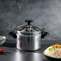 5 Liter Aluminum Pressure Cooker Equipped with Multi Safety Device and Unique Pressure Indicator Durable Aluminum Alloy Construction with Firm Handles Silver