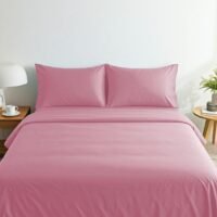 Home-Tex Design Hometex Design Double/King Size Dyed Flat Sheet Pink 3 piece set - 1 Flat sheet 240x260cm + 2 pillow covers (50x75 cm)