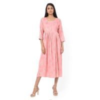 HANA & SARA SHORT PINK COLOUR STYLISH HIGH QUALITY PRINTED WITH FRONT BUTTONED STYLED ARABIC KAFTAN JALABIYA DRESS