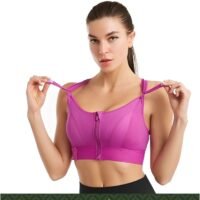 REOCLE Women's Sports Bra Criss-Cross Back Padded Strappy Sports Bras Shockproof Wire-free Underwear Adjustable Front Zip Bra for Workout & Running