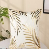 fashionhome Cushion Covers Decor Throw Pillow Cover Gold Leaves Printed Decorative Pillow Cushion Cover for Bedroom Sofa Car Home Decor