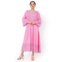 HANA & SARA VISCOSE LONG FRILL SLEEVES DOT PRINTED ELEGANT ARABIC JALABIYA KAFTAN DRESS