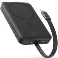 Baseus 10000 mAh Magnetic Power Bank, PD 30W Portable Charger, 10K Battery Pack With Built-In USB-C Cable (In And Out) For iPhone 15/15 Plus/15 Pro/15 Pro Max/14/13/12, For Magsafe, Galaxy, MacBook iPad Etc Black