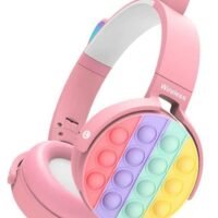PADOM Padom Wireless Bluetooth On-Ear Headphone with Pop Bubbles, LED Lights, Silicone Push and Pop Fidget Toy Headphone Colorful Stereo Wireless Bluetooth Headset for Mobilephone Tablet PC,Foldable (PINK)
