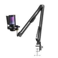 FlashHawk Gaming PC USB Microphone,Podcast Condenser Mic with Boom Arm,Pop Filter,Mute Button for Streaming,Online Chat, RGB Computer Mic for PS4/5 PC Gamer Youtuber
