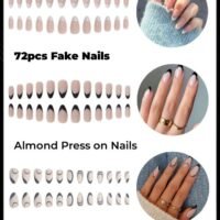 Geomoy 3 Packs 72pcs Almond Press on Nails Long French Tip Fake Nails Tip Full Cover False Nails Acrylic Artificial Nails for Women