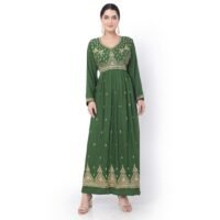 HANA & SARA LONG EMBROIDERED VISCOSE SOLID GREEN COLOUR ARABIC JALABIYA DRESS