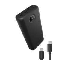 Powerology 30000mAh Portable Power Bank, Ultra High Capacity, Portable Powerbank with Type-C to Type-C Cable, Fast Charging, Slim Design, Compatible wit iPhone, Android, AirPods, iPad, and More - Black