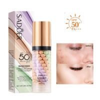 SADOER Three Colour Concealer Cream Sunscreen- Invisible Pore, SPF 50 PA+++ Contour Isolation Cream,Makeup Primer for Mature Skin, , Color Corrector, Cover Acne Marks, Oil Control Moisturizing 40g