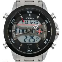 JoeFox Stainless Steel Fashion Wrist Analog Digital Watch Dual Dial Time Waterproof Quartz Watch Dual Time Alarm SIG Snooze Function Black Dial