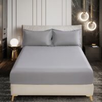 Bedding Fitted Sheet 2-Pcs Twin Size Solid Bed Sheet Set Fits(120x200CM) With Pillowcases And 30 CM Extra Deep Brushed Microfiber Bed Sheet,Dark Grey