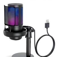 Muyixin Gaming USB Microphone for PC/PS5 with Quick Mute RGB Light Pop Filter Shock Mount Gain knob & Monitoring Jack, Podcast Microphone for Streaming Twitch/Discord/YouTube - Black