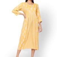 HANA & SARA SHORT PRINTED THREEFORTH SLEEVES CASUAL ARABIC KAFTAN JALABIYA DRESS