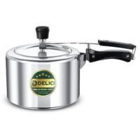 DELICI 3Liters Pressure Cooker 3 Liter Inner lid Aluminium AIPC3 | Quick Heating Induction Base | Durable Safety Valve | Food Grade Rubber Basket | Specially Designed Handle | Durable Safety Valve Cooker Silver