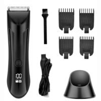 Rewell Body Hair Trimmer and Electric Shaver - Waterproof Groin Hair Trimmer for Men Ball Shaver USB Charging Dock Replaceable Ceramic Blade, Groomer Kit for Men