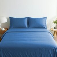 Home-Tex Design 3 Piece Hometex Design King Size Dyed Flat Sheet Set Blue - 1 Flat Sheet (240x260 cm)+ 2 Pillow Covers (50x75 cm)