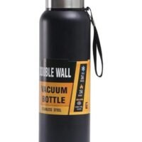 ECVV Large Capacity Stainless Steel Vacuum Flask with Strap, Double Wall Insulated Water Bottles, Leak Proof Thermos for Hot Drinks or Cold, Coffee Travel Mugs for Women Men | 600ml| BLACK