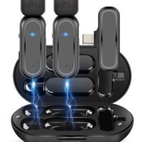 MMG Wireless Lavalier Microphone for iPhone 15 | Android phones | Laptop and other USB C Devices | Plug and Play Mini Mic with Charging Bin Earbud for YouTube TikTok Live Streaming Gaming (2 Type C Mics)