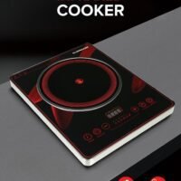 Digital Control Electric Infrared Cooker, Single Cooking Hob, Burner With Adjustable Temperature, Energy Saving/ Touch Control, 20 Settings, Stainless Steel Body and Tempered Glass Panel, 2 Years Warranty 2200 W OMIC2092M Black/Red