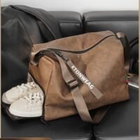 Leather Crossbody Shoulder Bag for Men and Women Large Capacity Anti Theft Casual Fitness Satchel with Zipper with Separate Shoe Compartment