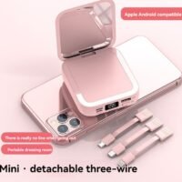 Generic Digital display power bank with built-in beauty mirror, built-in charging cable 10000mAh large capacity mini creative student mobile power supply (pink)